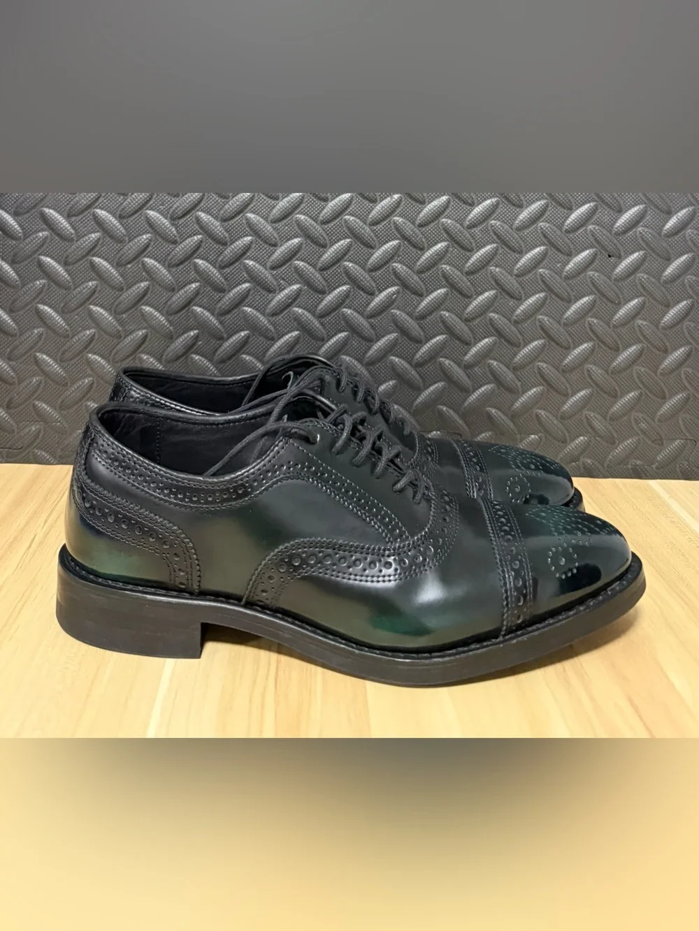 Allen Edmonds Strandmok Cap Toe Oxfords Dainite Sole Black Green Mens Size 7.5
